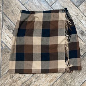 Vintage scarf skirt wrap around fringe plaid  Requirements Petite 10P